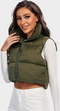 I SAW IT FIRST CROP SHORT ZIP NECK PUFFER GILET OLIVE GREEN
